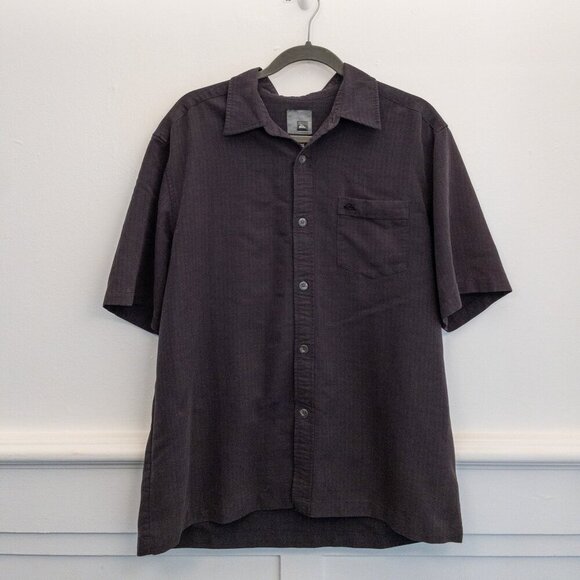 Quiksilver Button Down Shirt Size M Charcoal Short Sleeve Pocket Lightweight - Picture 1 of 3